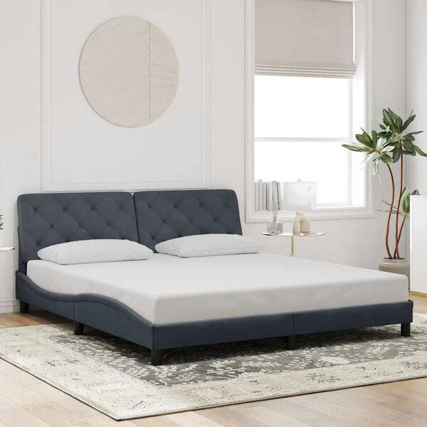 vidaXL Estrutura de cama sem colch&atilde;o 180x200 cm veludo cinzento-escuro