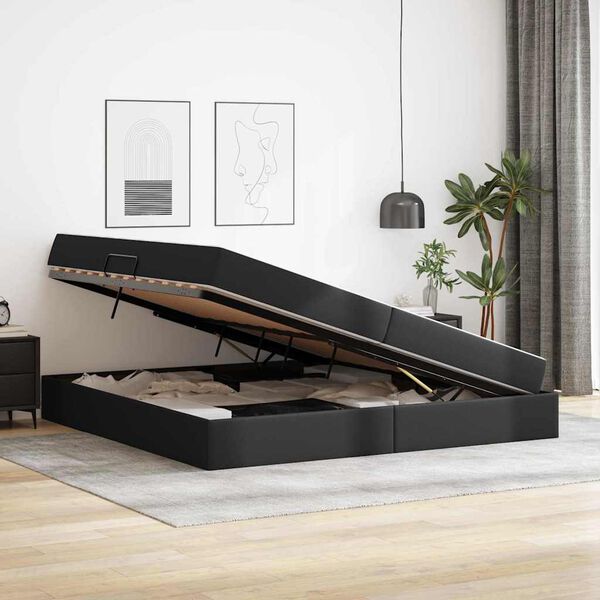 vidaXL Cama com arruma&ccedil;&atilde;o e colch&atilde;o com colch&atilde;o 2 pcs Preto Couro