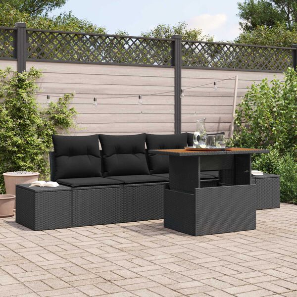 vidaXL Conjunto de Sofá de Jardim 5 pcs Preto Rattan Sintético