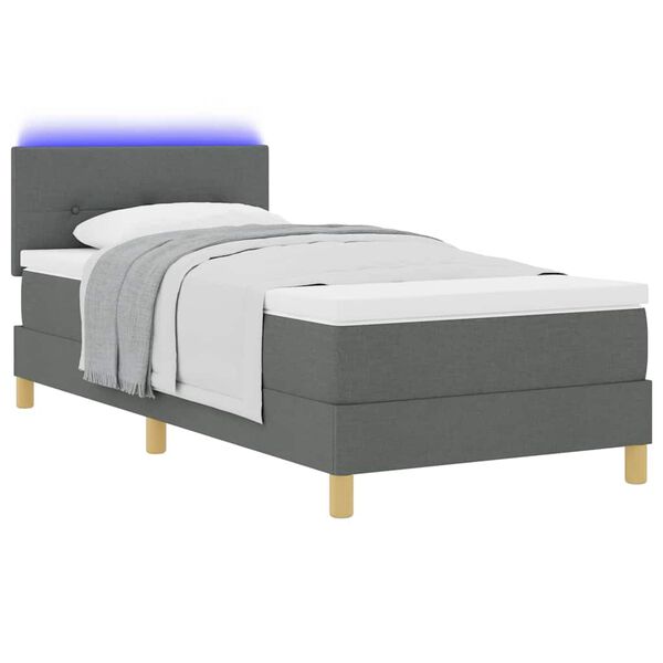 vidaXL Cama Box Spring LED com colch&atilde;o Cinza Escuro 90 x 190 cm tecido