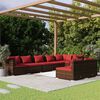 vidaXL 8 pcs conjunto lounge jardim c/ almofad&otilde;es vime PE castanho