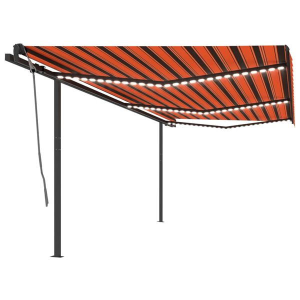 vidaXL Toldo retr&aacute;til manual com LED 6x3 m laranja e castanho