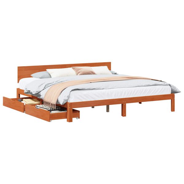 vidaXL Estrutura da Cama com cabeceira Marrom Cera 180 x 200 cm