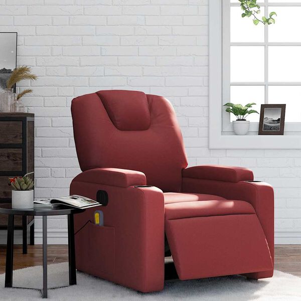 vidaXL Poltrona massagens reclin. elétrica couro artif. vermelho-tinto