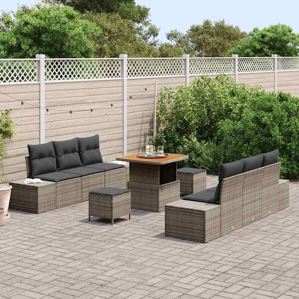vidaXL Conjunto de Sof&aacute; de Jardim 9 pcs Cinzeto Rattan Sint&eacute;tico