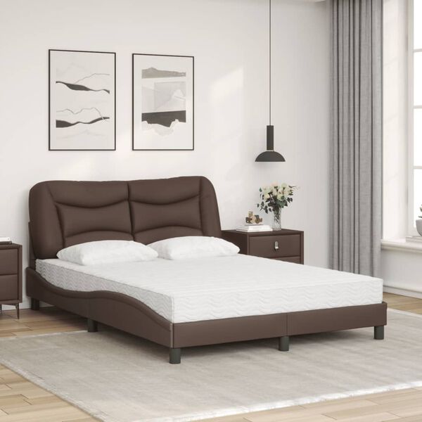 vidaXL Cama com colch&atilde;o Hvar 140x190 cm couro artificial castanho