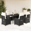 vidaXL 7 pcs conjunto de jantar p/ jardim c/ almofad&otilde;es vime PE preto