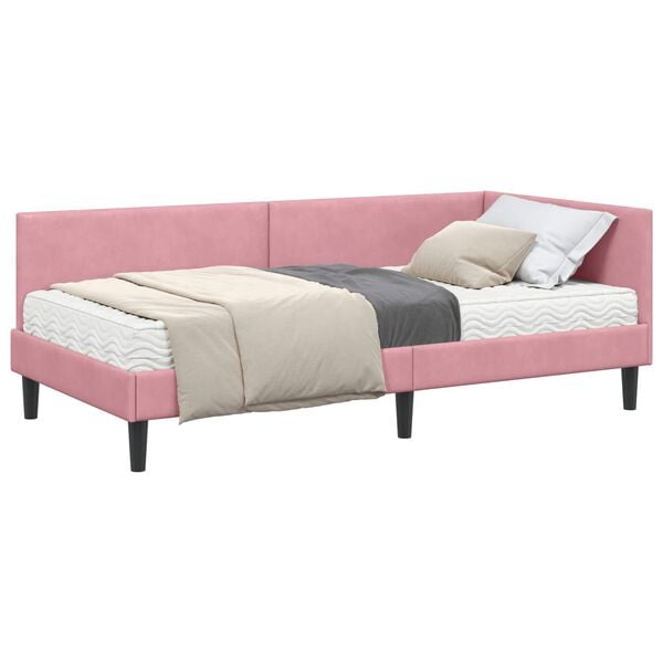 vidaXL Estrutura de Cama de Canto com Colch&atilde;o 2 pcs Cinzeto Veludo