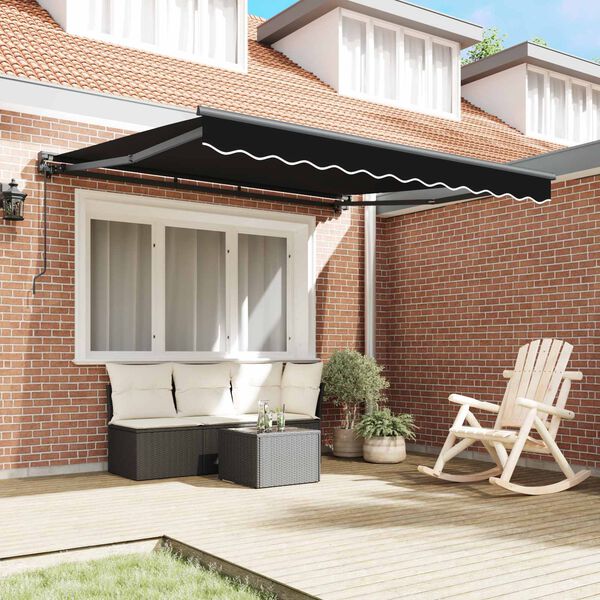 vidaXL Toldo Retr&aacute;til Manual Preto 300 x 250 cm Alum&iacute;nio e Tecido