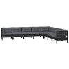 vidaXL 8 pcs conjunto lounge jardim c/ almofad&otilde;es pinho maci&ccedil;o preto