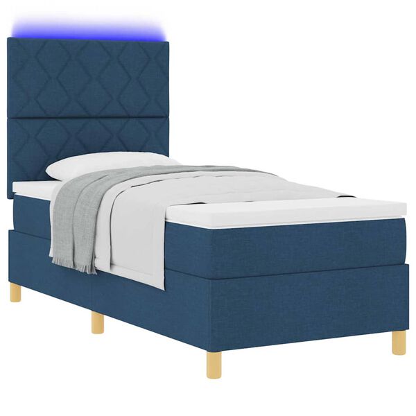 vidaXL Cama Box com colch&atilde;o com cabeceira Azul 90 x 200 cm tecido