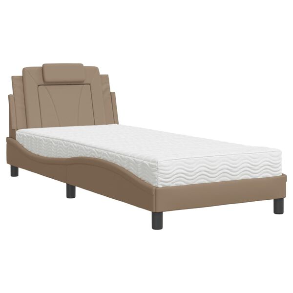vidaXL Cama Viana com colch&atilde;o 90x200 cm couro artificial cor cappuccino