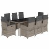 vidaXL 9 pcs conjunto de jantar p/ jardim c/ almofad&otilde;es vime PE cinza