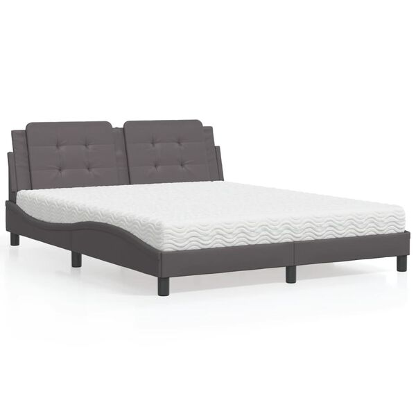 vidaXL Cama com colch&atilde;o Zadar 160x200 cm couro artificial cinzento