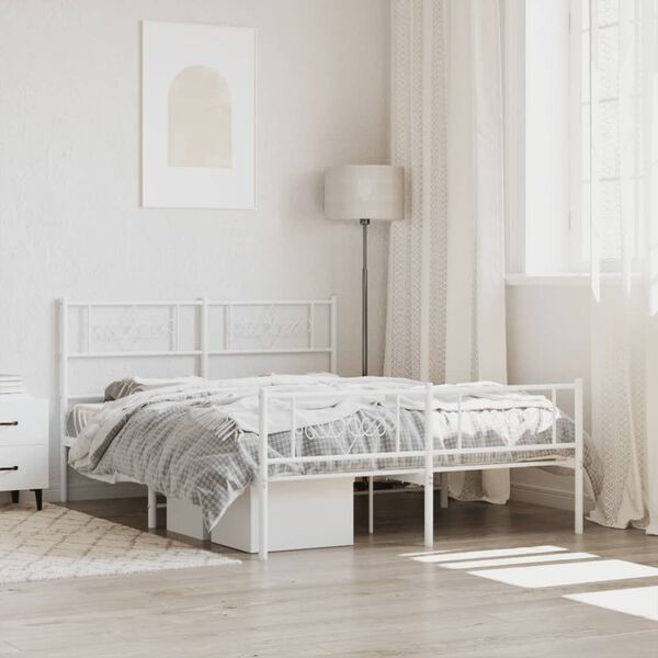 vidaXL Estrutura de cama com cabeceira e p&eacute;s 140x200 cm metal branco