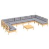 vidaXL 11pcs conjunto lounge de jardim + almofadões cinza pinho maciço