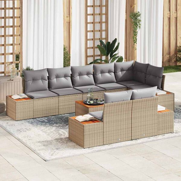 vidaXL Conjunto de Sof&aacute; de Jardim 8 pcs Bege e Cinza Claro Polirattan