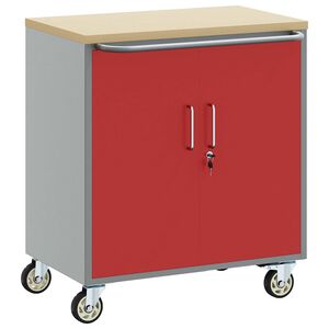 vidaXL Bancada de Trabalho com Rodas Vermelho e Cinza 75 x 45 x 85 cm