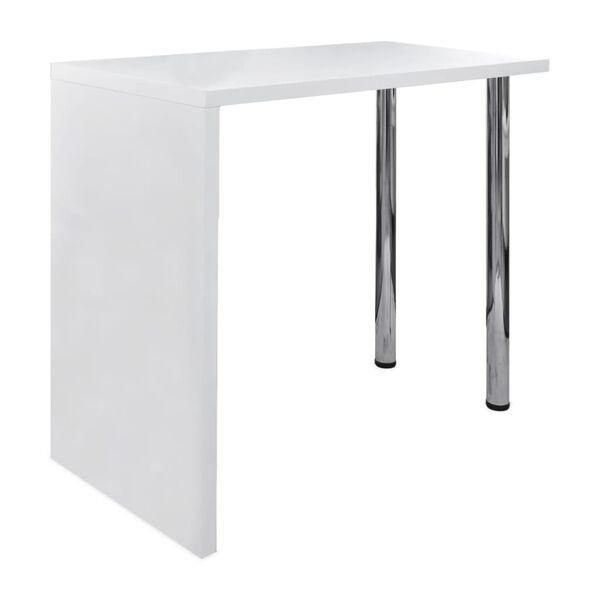 vidaXL Mesa de bar em MDF com 2 pernas de a&ccedil;o, branco brilhante