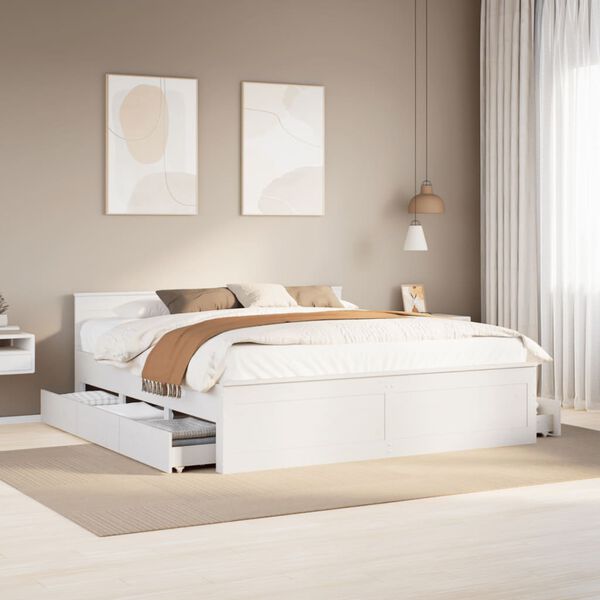 vidaXL Cama sem colch&atilde;o com cabeceira 180x200 cm pinho maci&ccedil;a branco