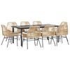 vidaXL Conjunto jantar jardim 9 pe&ccedil;as almofadas vidro vime PE castanho