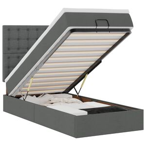 vidaXL Cama otomana com colch&atilde;o 90x200 cm tecido cinzento escuro