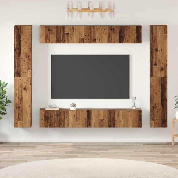 vidaXL Conjunto de m&oacute;vel de TV Montado na parede 10 pcs Madeira Antiga
