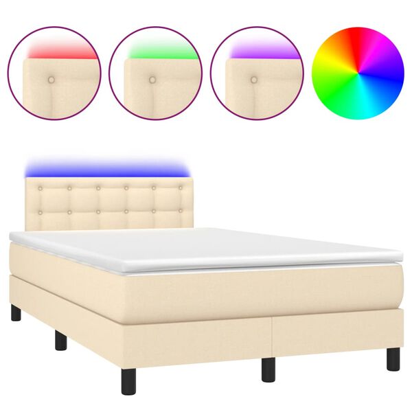 vidaXL Cama box spring c/ colch&atilde;o e LED 120x200 cm tecido cor creme