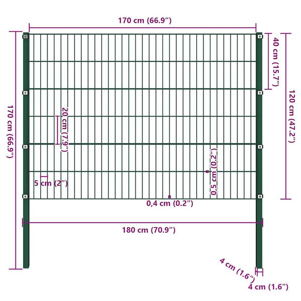 vidaXL Painel de vedação com postes de ferro 176,5x120 cm verde