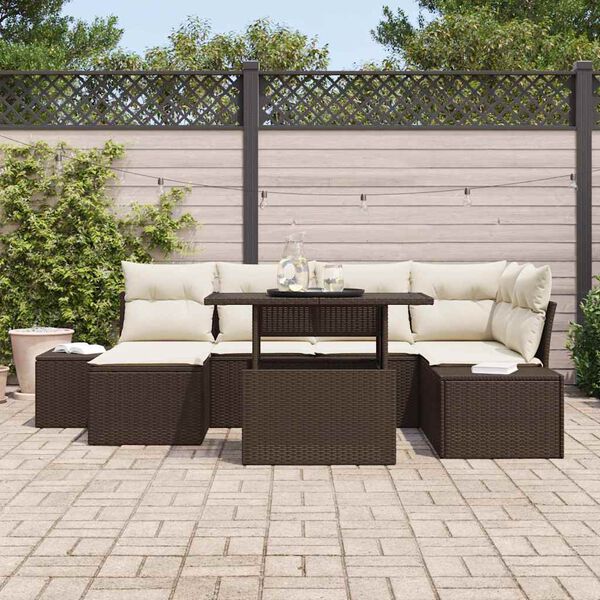 vidaXL Conjunto de Sof&aacute; de Jardim 7 pcs Castanho Rattan Sint&eacute;tico