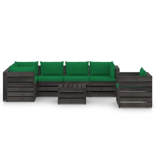 vidaXL 7 pcs conj. lounge jardim + almofad&otilde;es madeira impreg. cinzento
