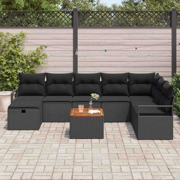 vidaXL Conjunto de Sof&aacute; de Jardim 9 pcs Preto Rattan Sint&eacute;tico