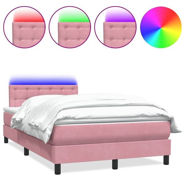 vidaXL Cama box spring c/ colch&atilde;o e LED 120x220 cm veludo rosa