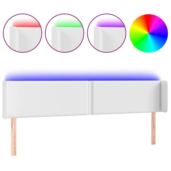 vidaXL Cabeceira de cama c/ LED couro artificial 203x16x78/88cm branco