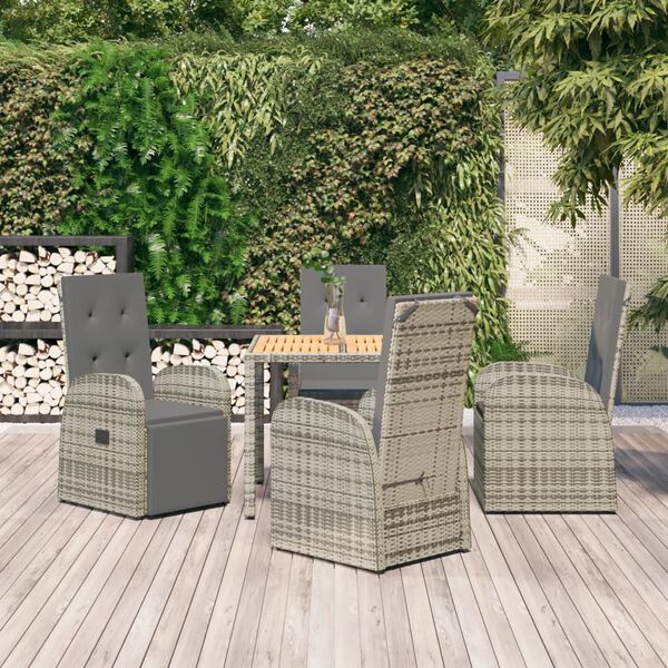 vidaXL 5 pcs conjunto de jantar p/ jardim c/ almofad&otilde;es vime PE cinza