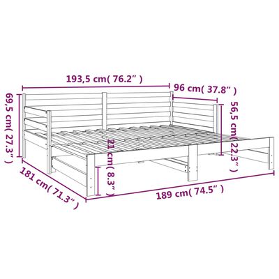 vidaXL Estrutura sofá-cama de puxar 2x(90x190) cm pinho maciço preto