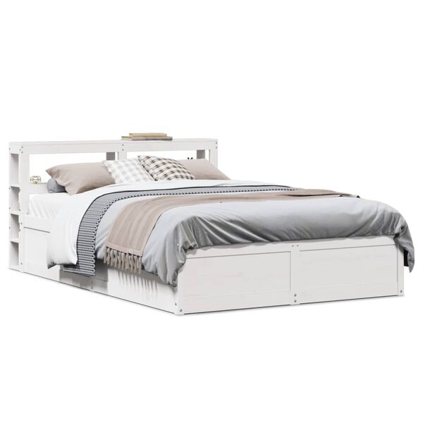 vidaXL Estrutura de cama com cabeceira 120x200 cm pinho maci&ccedil;o branco