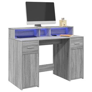 vidaXL Secret&aacute;ria luzes LED 120x55x91cm deriv. madeira cinzento sonoma