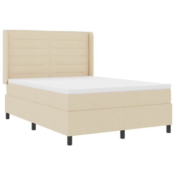 vidaXL Cama Box com colch&atilde;o com cabeceira Creme 140 x 190 cm tecido
