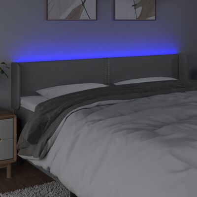 vidaXL Cabeceira cama c/ luzes LED tecido 183x16x78/88 cm cinza-claro