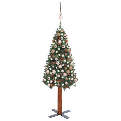 vidaXL Árvore de Natal fina pré-iluminada com bolas 150 cm PVC verde