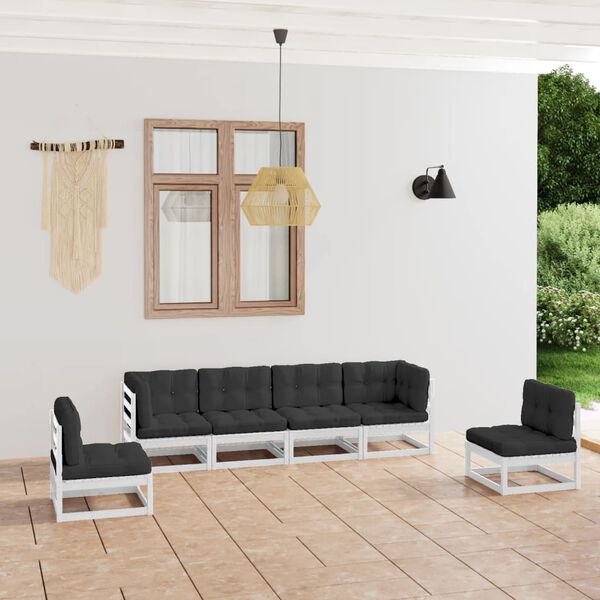 vidaXL 6 pcs conjunto lounge de jardim com almofad&otilde;es pinho maci&ccedil;o