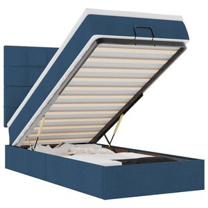 vidaXL Cama Otomana com Colch&atilde;o & LEDs Tecido Azul 90x200 cm