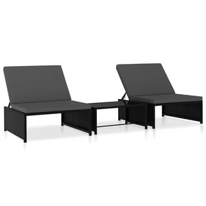 vidaXL Cadeiras jardim reclin&aacute;veis 2 pcs com mesa vime PE preto