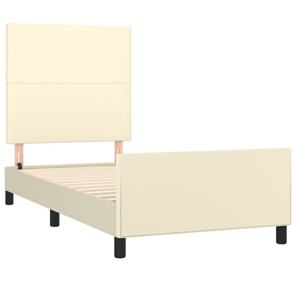 vidaXL Estrutura de cama c/ cabeceira couro artificial 90x190 cm creme