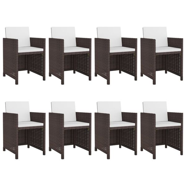 vidaXL 9 pcs conjunto jantar exterior c/ almofad&otilde;es vime PE castanho