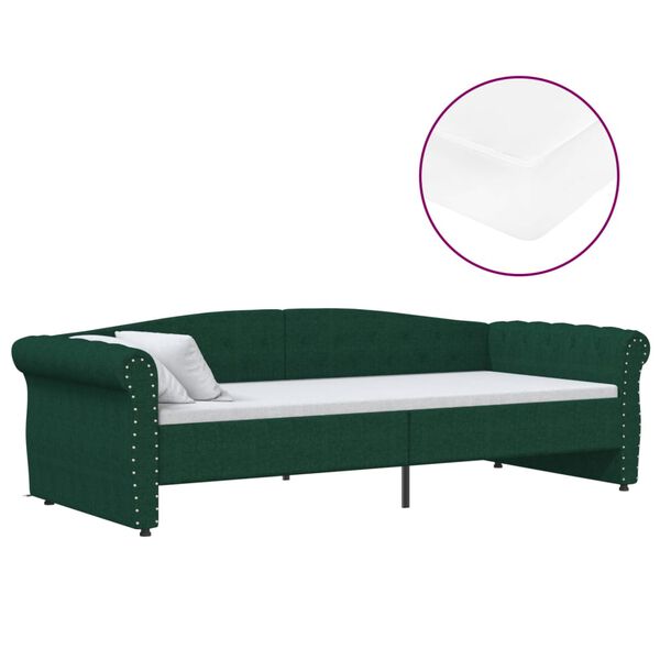 vidaXL Sof&aacute;-cama c/ colch&atilde;o e sa&iacute;da USB 90x200 cm tecido verde-escuro