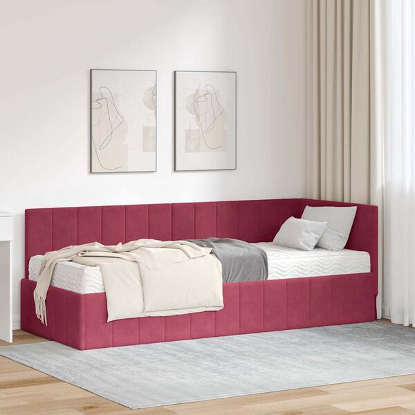 vidaXL Estrutura de Cama de Canto com Colch&atilde;o 2 pcs Verde Veludo