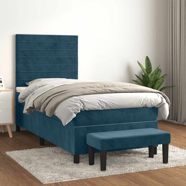 vidaXL Cama com molas/colch&atilde;o 90x190 cm veludo azul-escuro