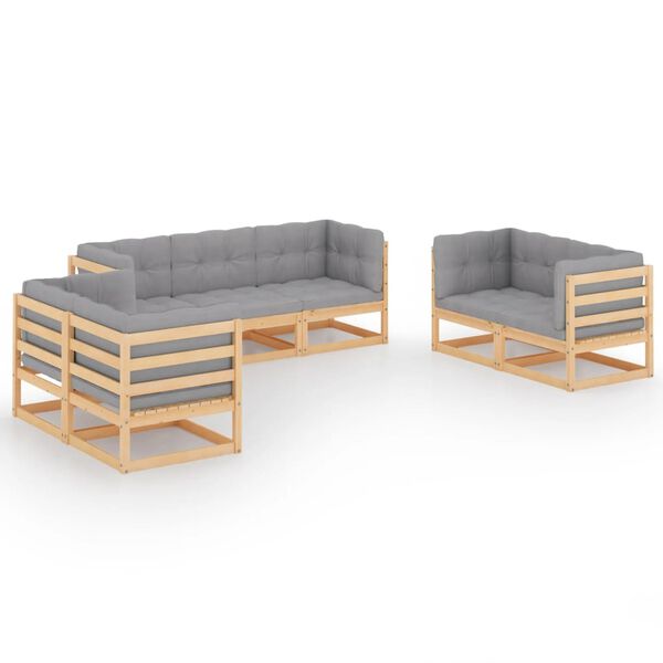 vidaXL 7 pcs conjunto lounge de jardim c/ almofadões pinho maciço